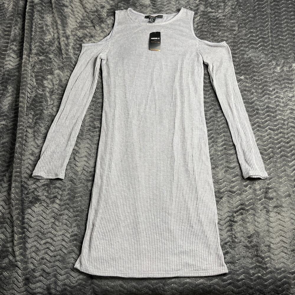 Forever 21 Gray Ribbed Cold Shoulder Dress - size M NWT